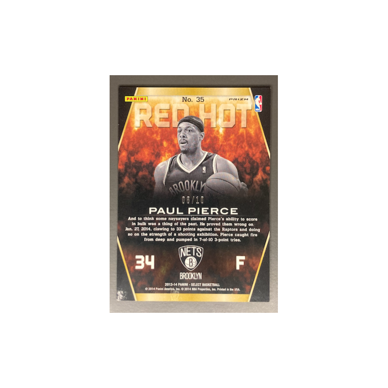 2013-14 PAUL PIERCE Panini Select Red Hot Gold prizm 35 8/10