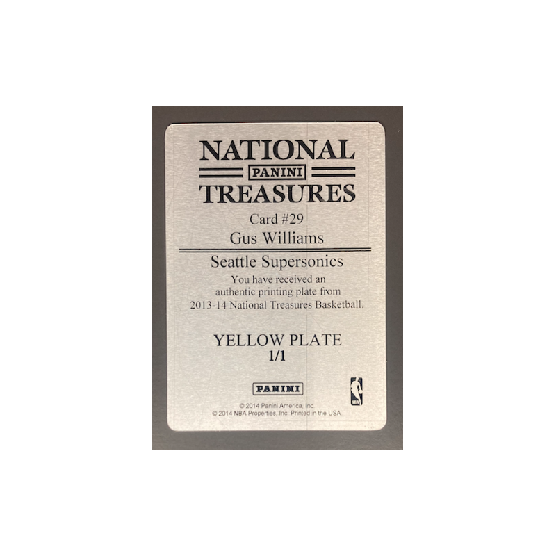 2014-15 GUS WILLIAMS National Treasures printing plate yellow 29 1/1