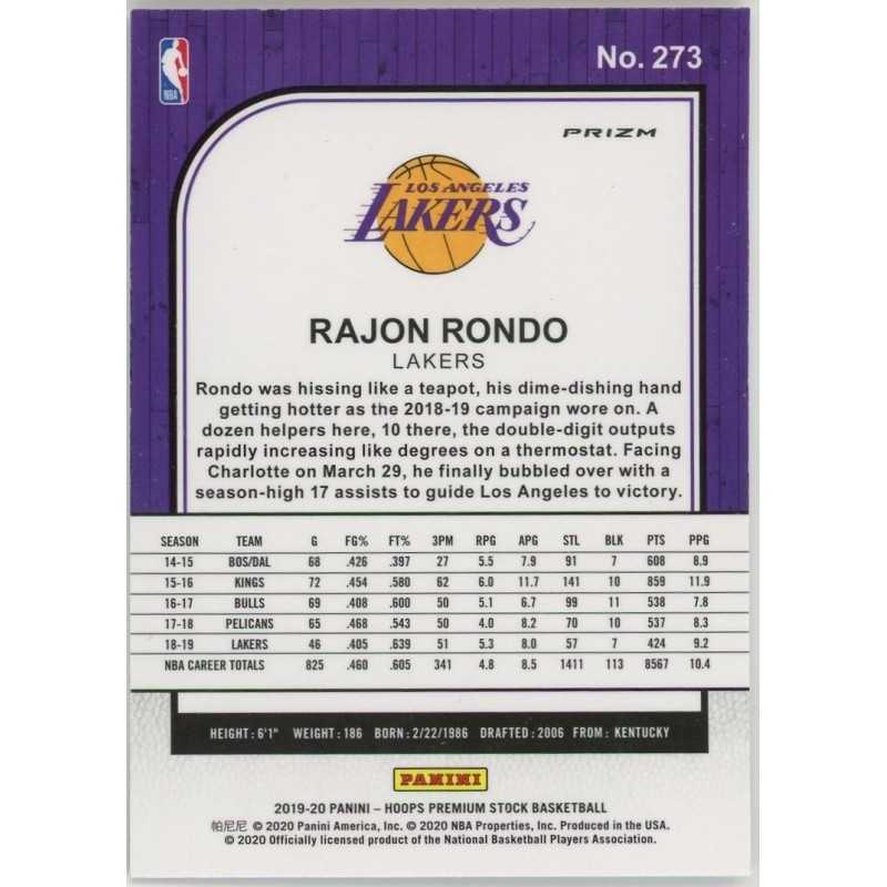 RAJON RONDO 2019-20 HOOPS PREMIUM STOCK PRIZMS SILVER LASER
