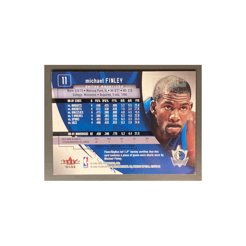 2001-02 MICHAEL FINLEY E-X Essential Credentials Now Memorabilia 119/11