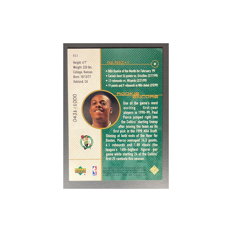 PAUL PIERCE 1998-99 Upper Deck Encore Rookie Encore F/X 0431/1000