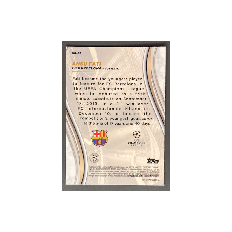 ANSU FATI 2023 TOPPS STADIUM CLUB CHROME UEFA GLIMPSES OF GOLD