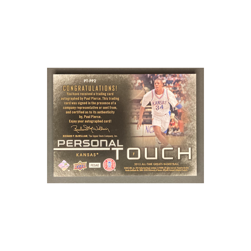 PAUL PIERCE 2013 Upper Deck All Time Greats “Go Kansas” Personal Touch 2/4