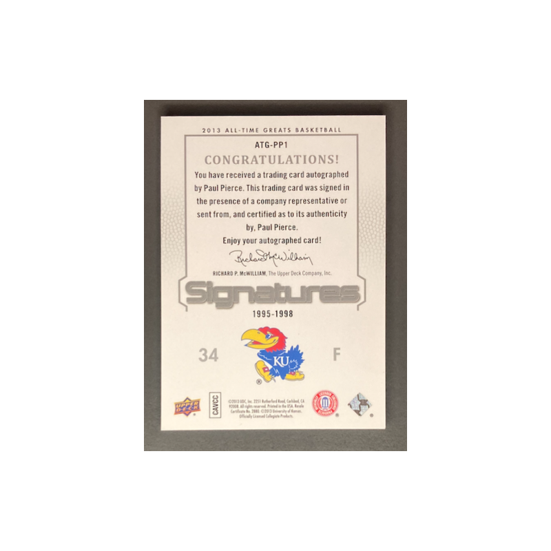 PAUL PIERCE 2013 Upper Deck All Time Greats Silver Spectrum Signatures 3/5