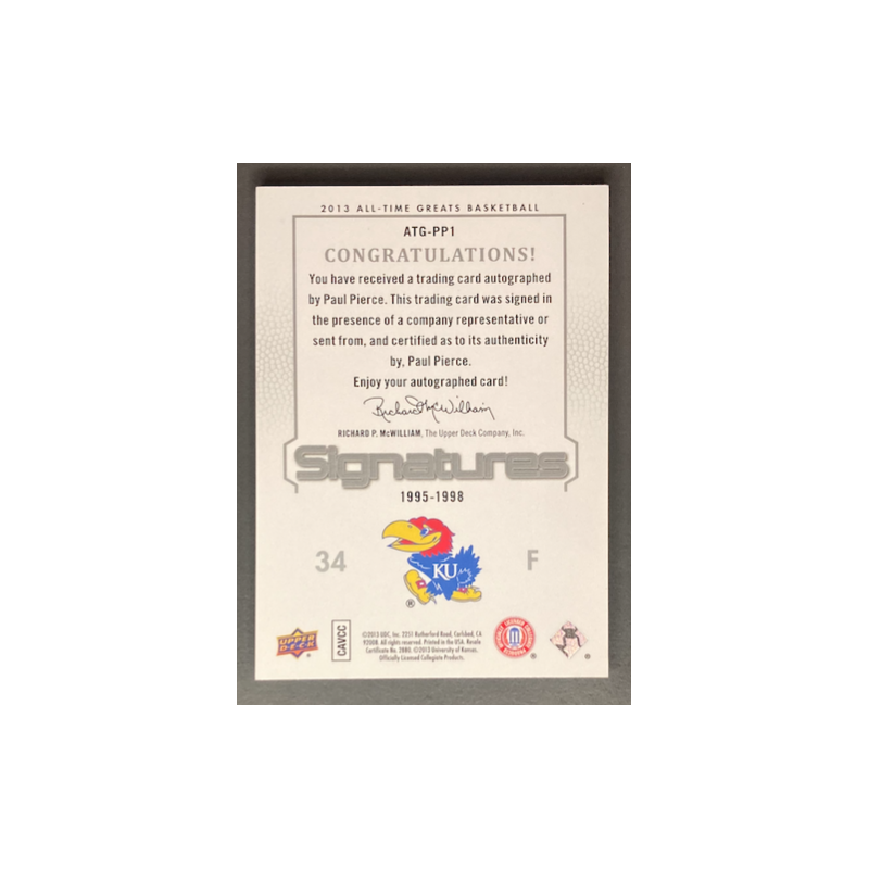 PAUL PIERCE 2013 Upper Deck All Time Greats Silver Spectrum Signatures 2/5