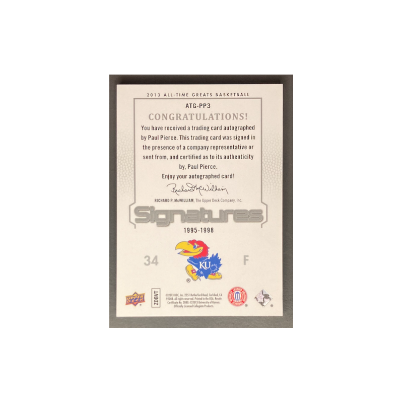 PAUL PIERCE 2013 Upper Deck All Time Greats Silver Spectrum Signatures 3/5 ATG-PP3
