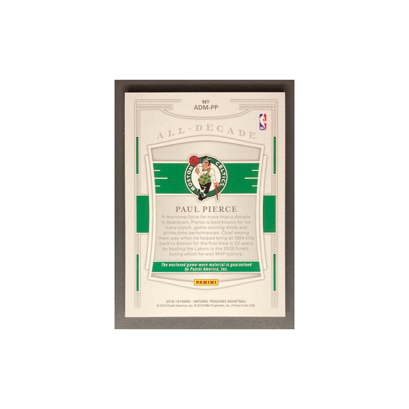 PAUL PIERCE 2018-19 Panini National Treasures All-Decade Materials Super Prime 1/1