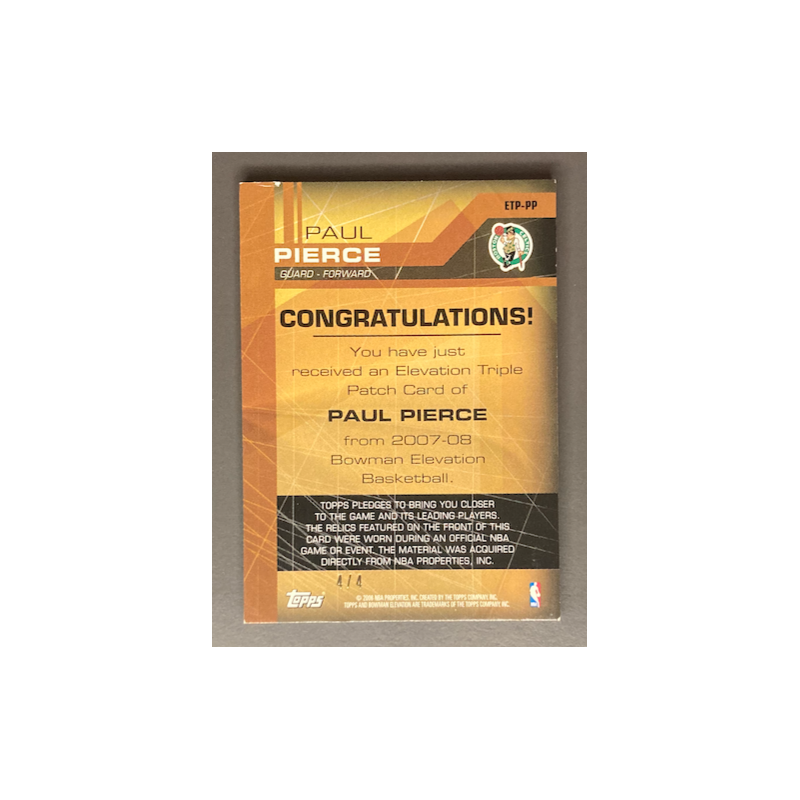 PAUL PIERCE 2007-08 Bowman Elevation Relics Patches Triple Red 4/4
