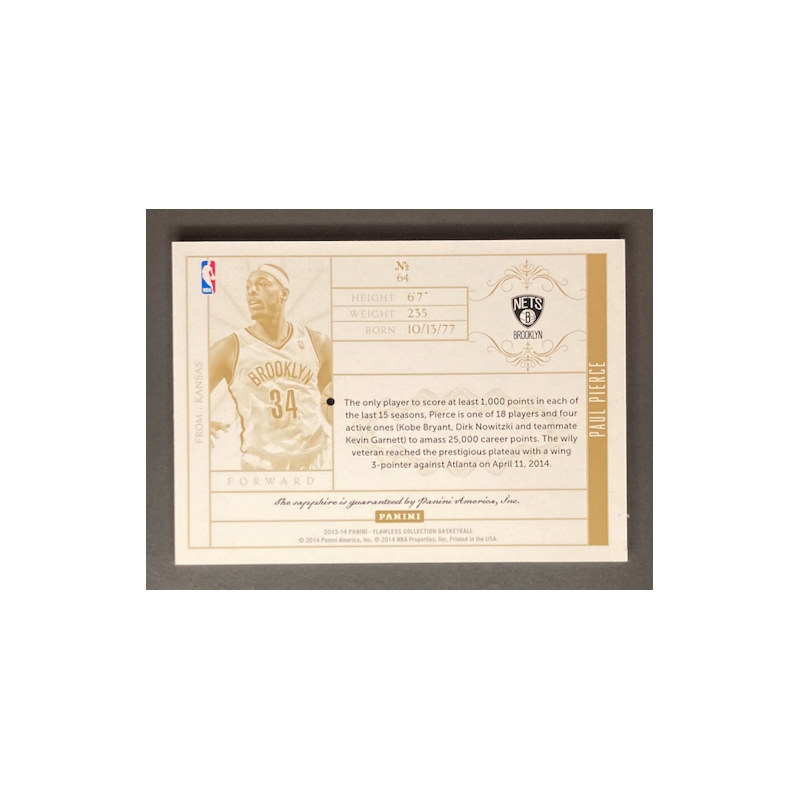 PAUL PIERCE 2013-14 Panini Flawless Basketball sapphire 10/10