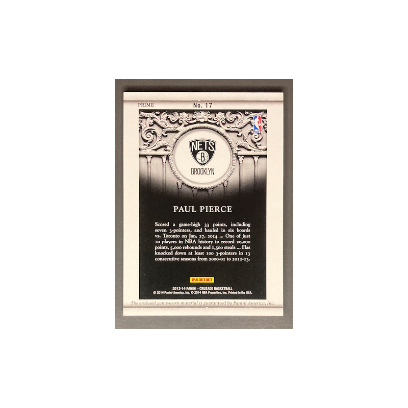PAUL PIERCE 2014 Panini Crusade Quest Memorabilia Prime BLACK BOX 1/1
