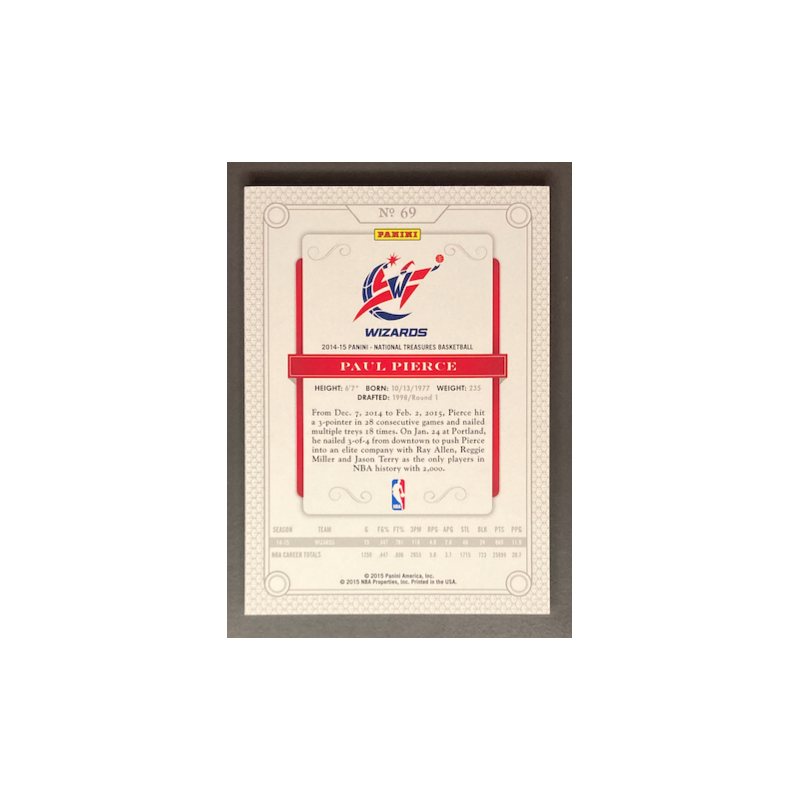 PAUL PIERCE 2014-15 Panini National Treasures Platinum 1/1