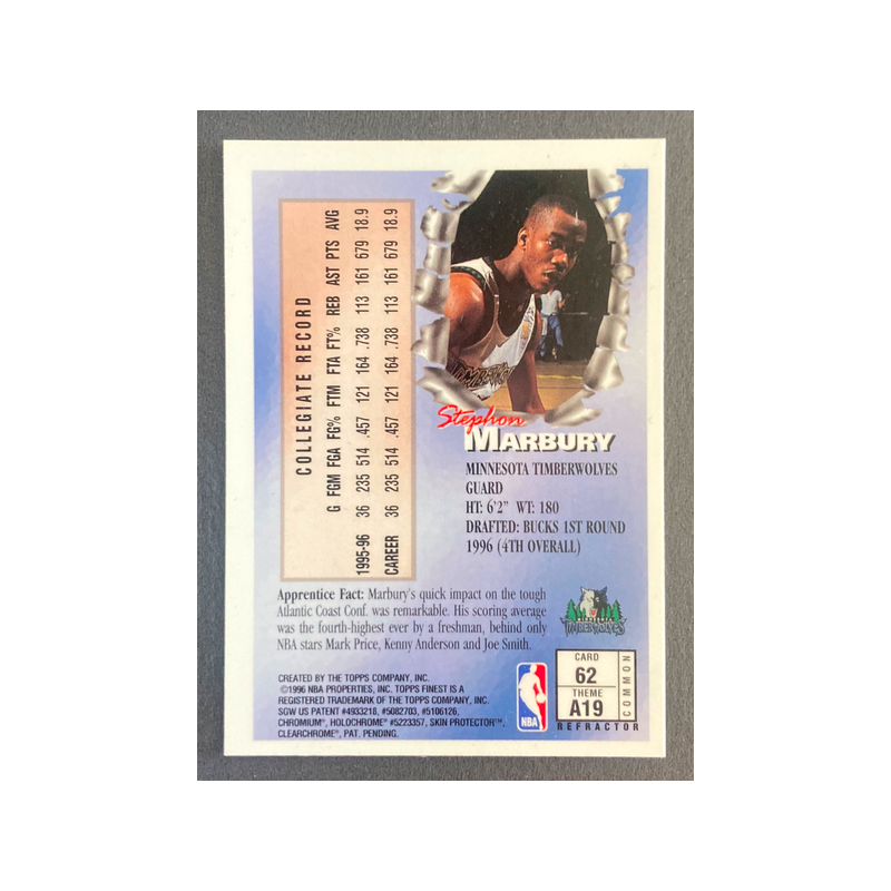 STEPHON MARBURY 1996-97 tops Finest apprentices Refractor rookie