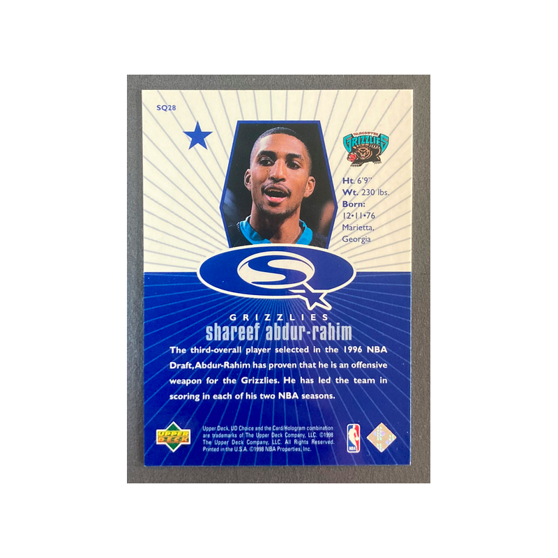SHAREEF ABDUR-RAHIM 1998-99 UD Choice StarQuest Blue SQ28 - EXMT CONDITION