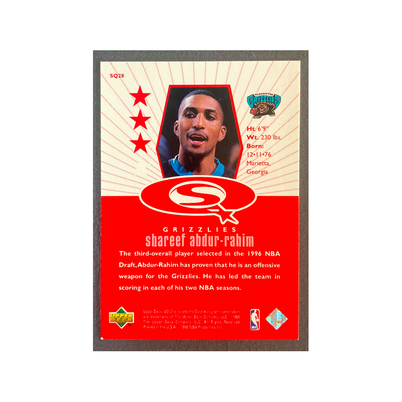 SHAREEF ABDUR-RAHIM 1998-99 UD Choice StarQuest Red SQ28 - EXMT CONDITION
