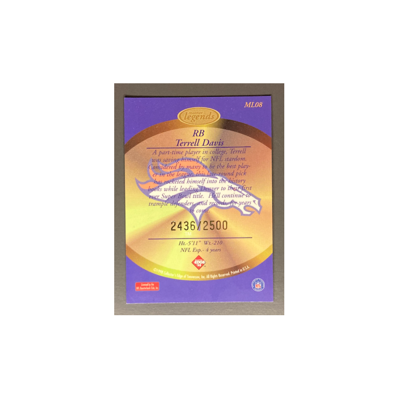 TERRELL DAVIS 1998 Collector's Edge Masters Legends 2436/2500