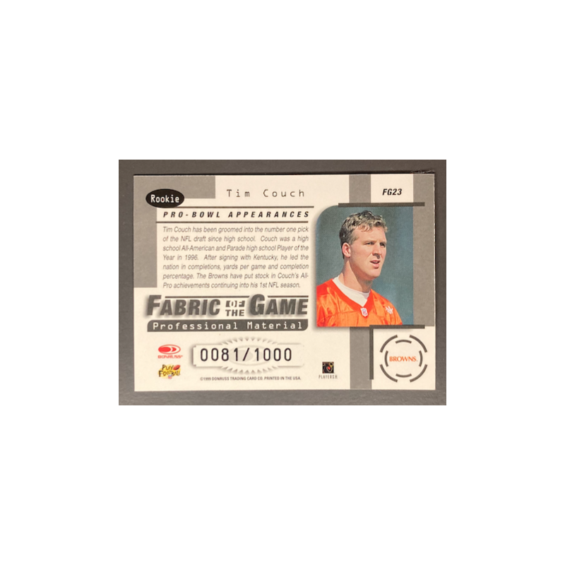 TIM COUCH 1999 Leaf Certified Fabric of the Game 0081/1000