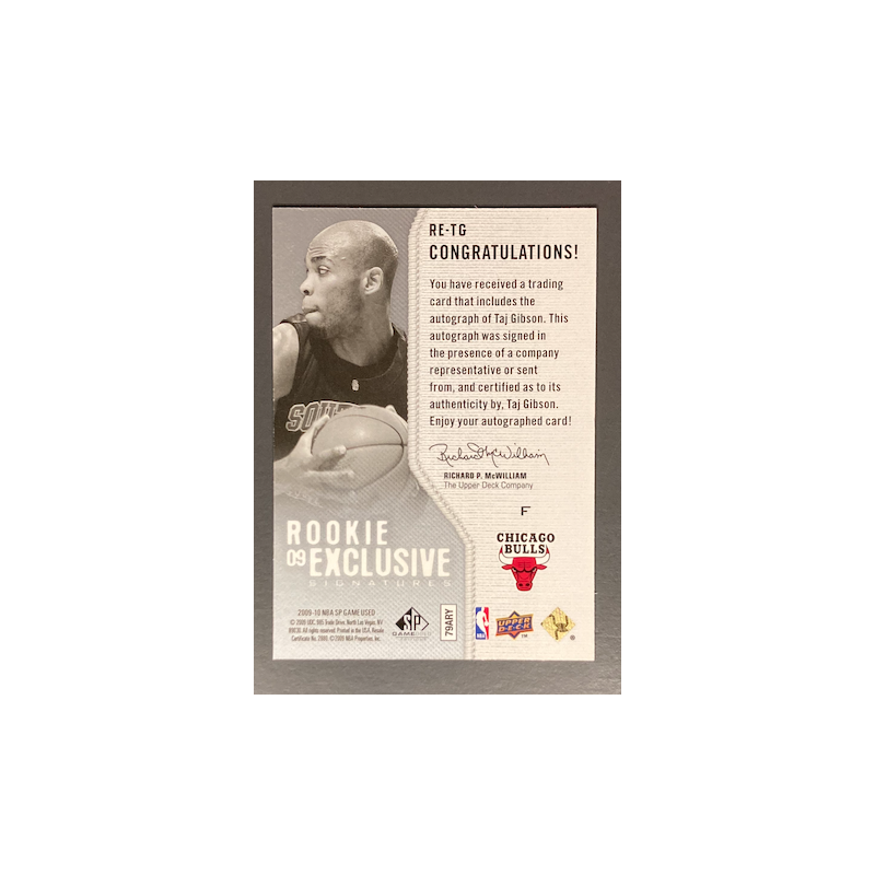 TAJ GIBSON 2009-10 SP Game Used Rookie Exclusive Signature 049/100