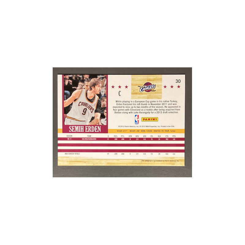 SEMIH ERDEN 2011-12 Hoops Autograph - 30