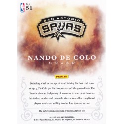 NANDO DE COLO 2012-13 PANINI BRILLIANCE BRILLIANT BEGINNINGS ROOKIE AUTO