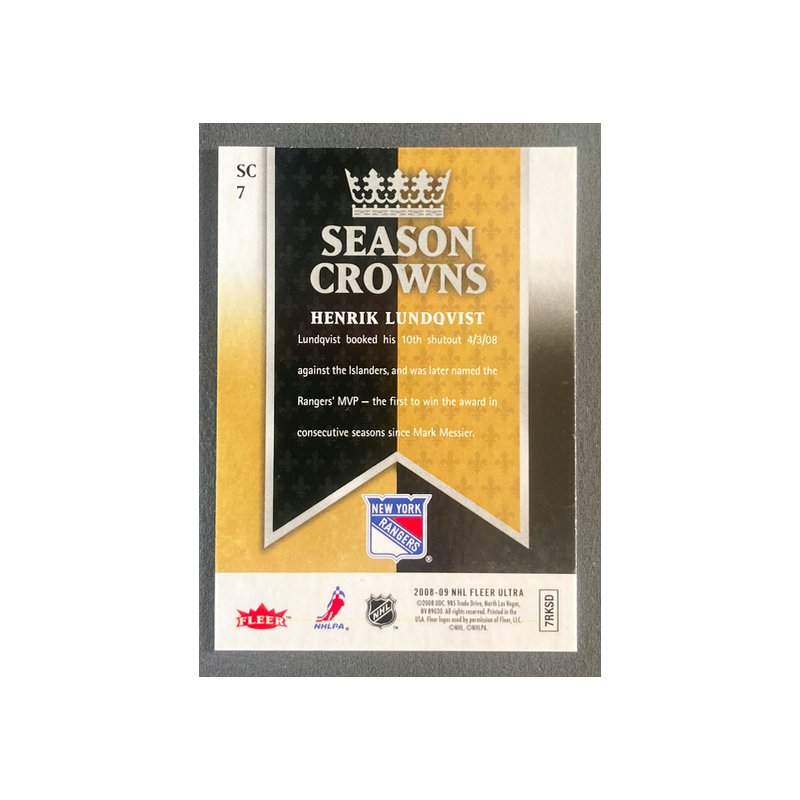 HENRIK LUNDQVIST 2008-09 fleer Ultra Season Crowns - SC7