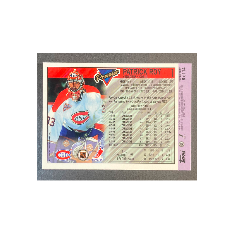 PATRICK ROY 2002-03 Topps Reprints 1993-94 Premier