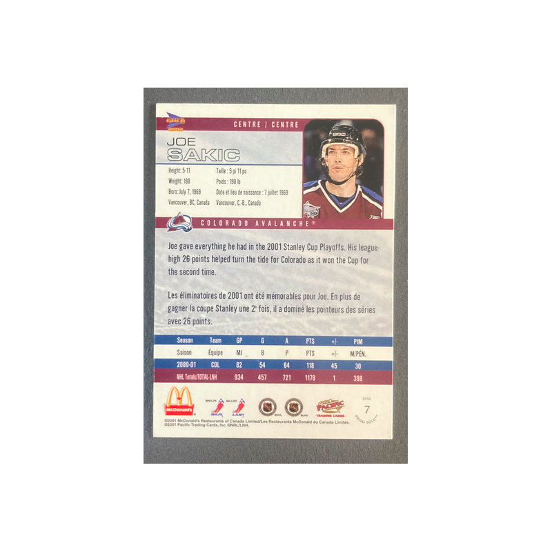 JOE SAKIC 2001-02 McDonald's Pacific prism gold - 7