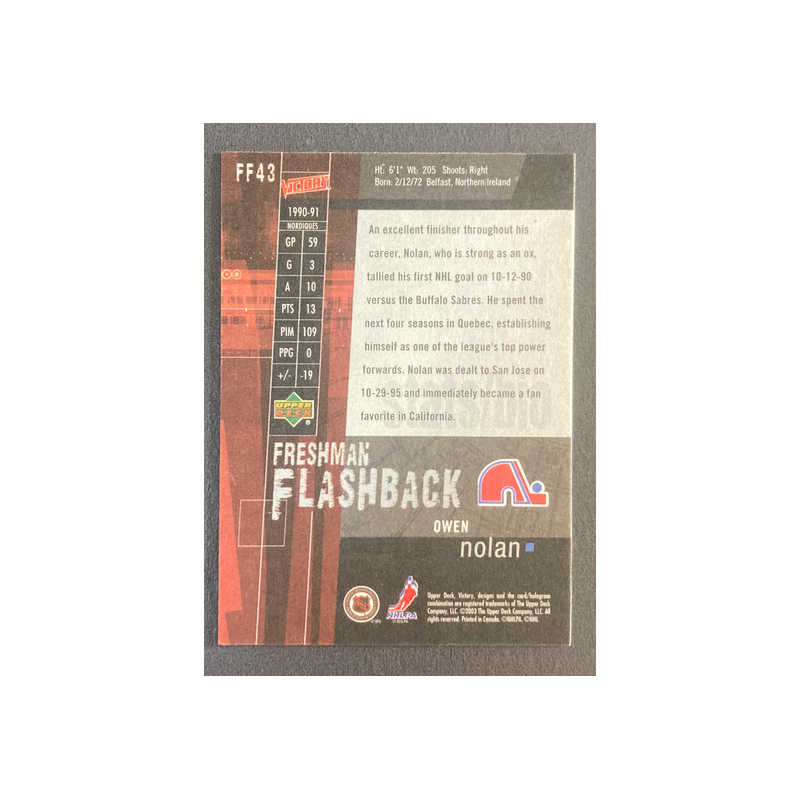 OWEN NOLAN 2003-04 Upper Deck Victory Freshman Flashback - FF43