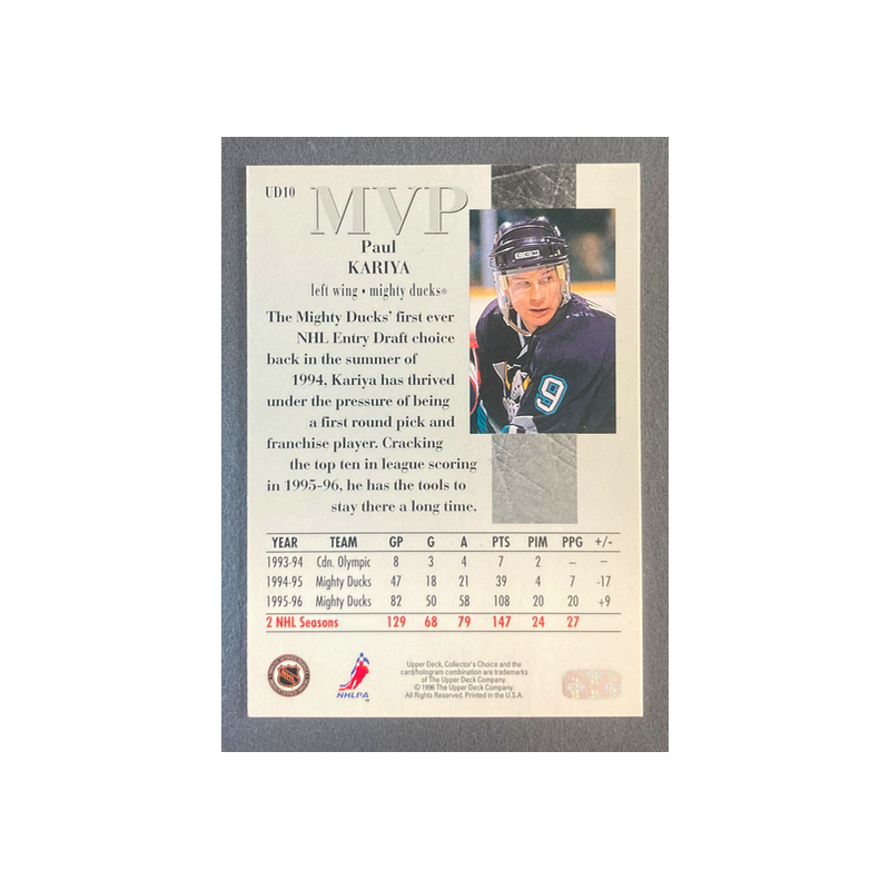 PAUL KARIYA 1996-97 Collector's Choice MVP - UD10