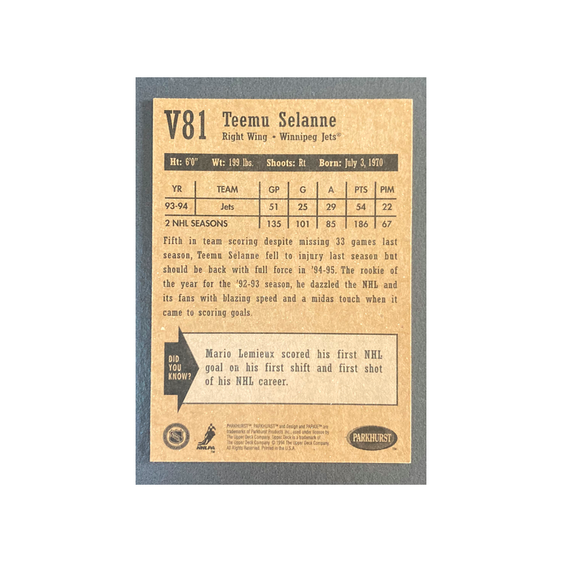 TEEMU SELANNE 1994-95 Parkhurst Vintage - V81