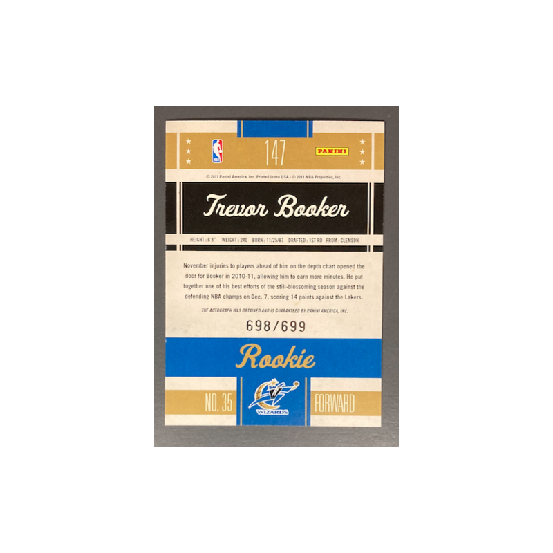 TREVOR BOOKER 2010-11 PANINI Classics rookie autograph 698/699
