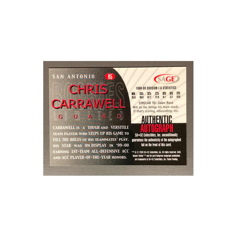 CHRIS CARRAWELL 2000 SAGE Rookie Limited Autograph 386 OF 500