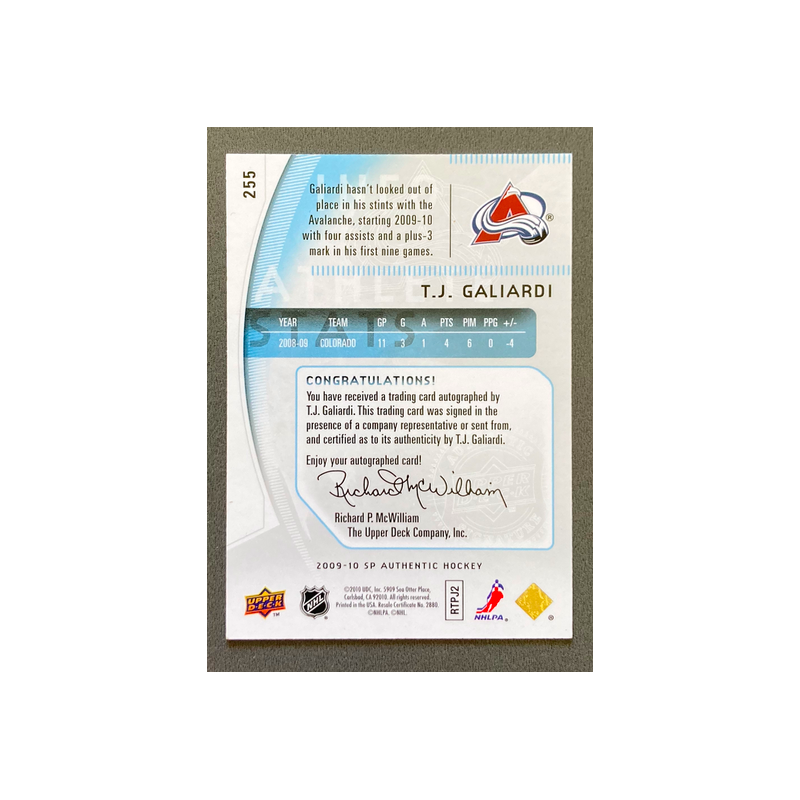T.J.GALIARDI 2009-10 SP Authentic ROOKIE AUTOGRAPH 773/999