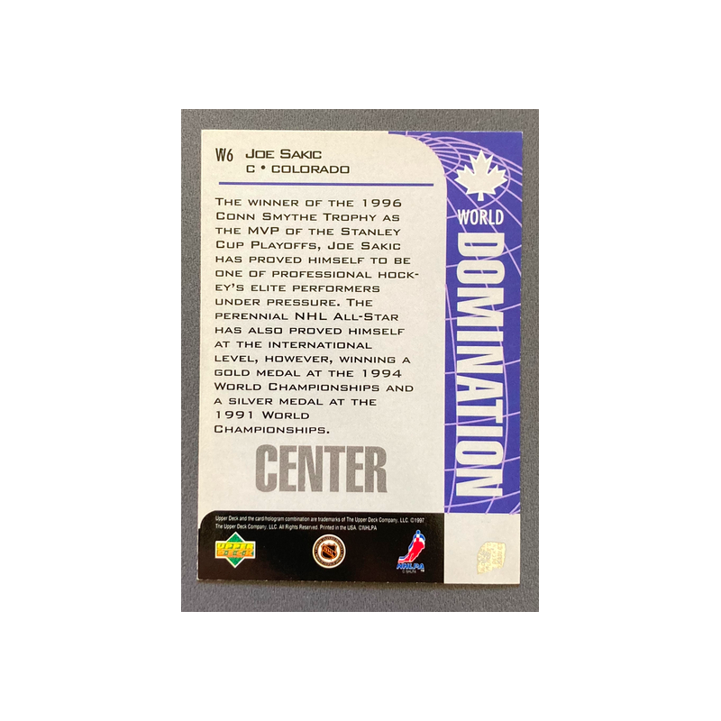 JOE SAKIC 1997-98 Collector's Choice World Domination - W6
