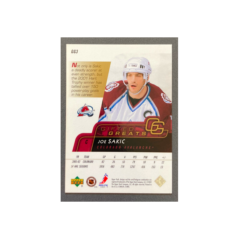 JOE SAKIC 2002-03 Upper Deck Gifted Greats - GG3