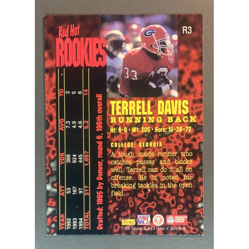 TERRELL DAVIS 1995 Signature Rookies Fame and Fortune Red Hot Rookies - R3