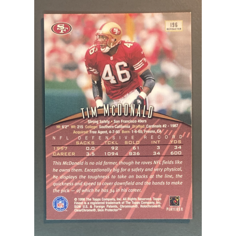 TIM McDONALD 1998 Topps Finest Refractors - 196