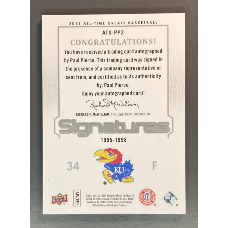 PAUL PIERCE 2013 Upper Deck All Time Greats Silver Spectrum Signatures 5/5 ATG-PP2