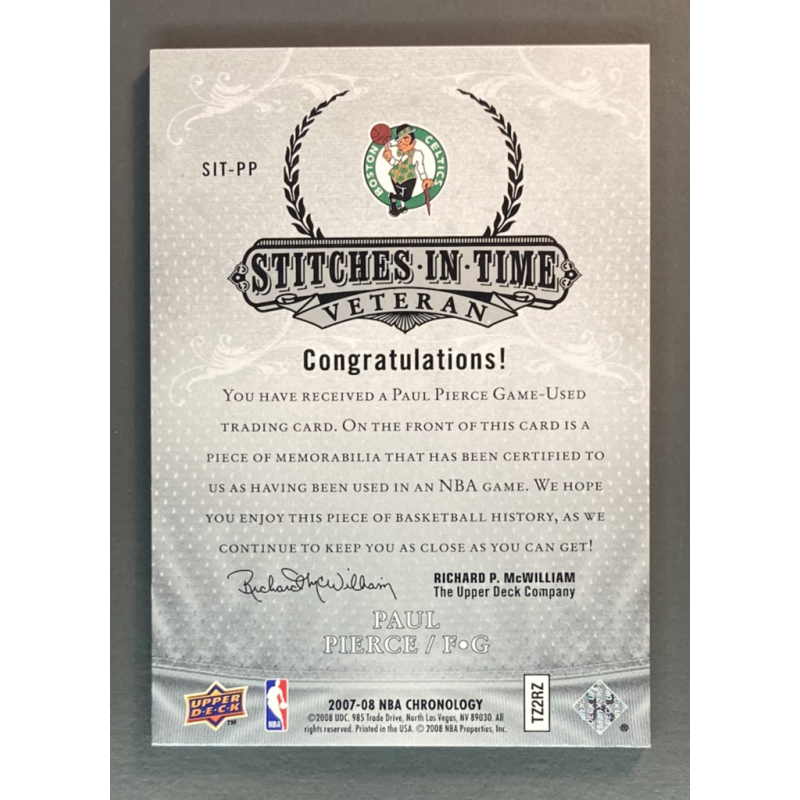 PAUL PIERCE 2007-08 Chronology Stitches in Time Jersey 08/50
