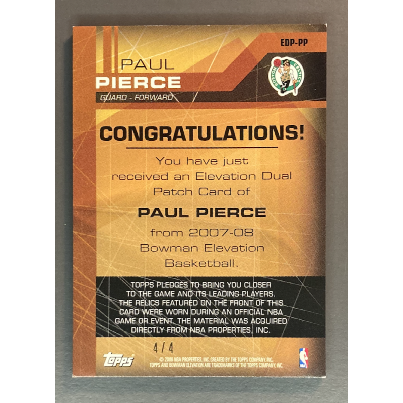 PAUL PIERCE 2007-08 Bowman Elevation Relics Patches Dual Red 4/4