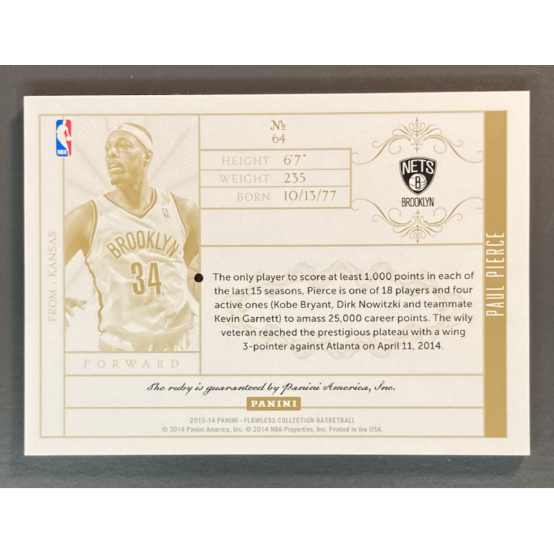 PAUL PIERCE 2013-14 Panini Flawless Basketball ruby 13/15