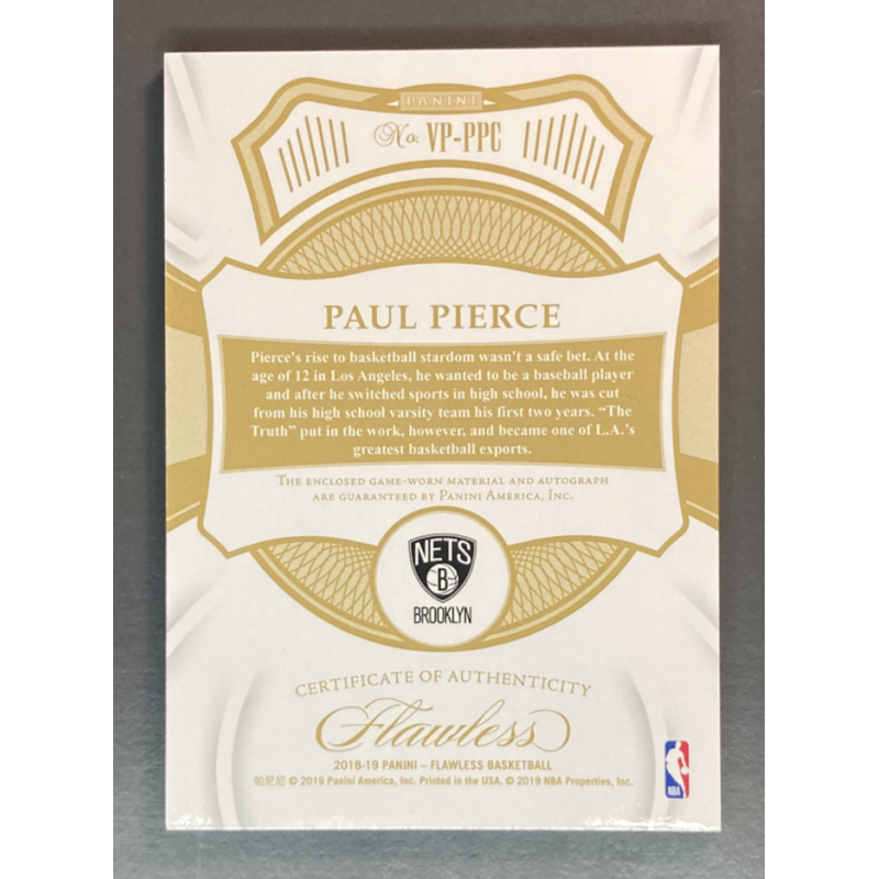 PAUL PIERCE 2018-19 Panini Flawless Vertical Patch Autograph 16/25