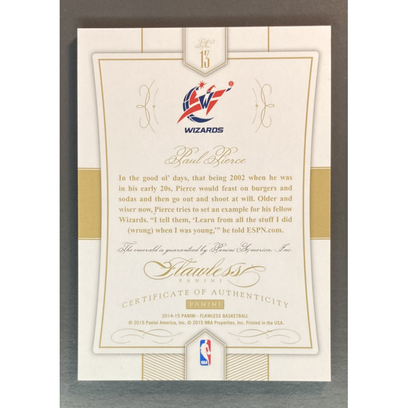 PAUL PIERCE 2014-15 Panini Flawless base card emerald 3/5