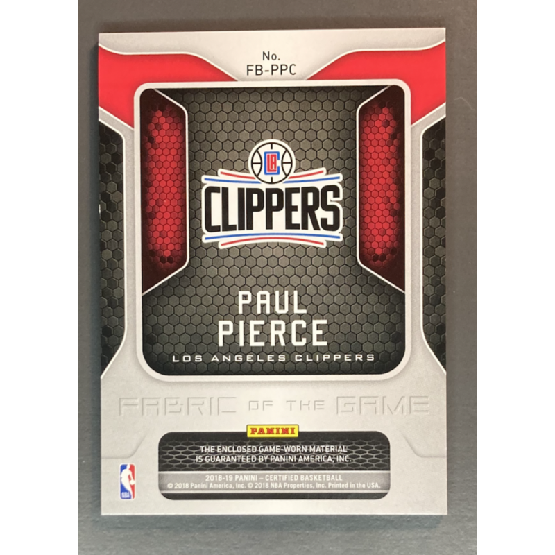 PAUL PIERCE 2018-19 Certified Fabric Of the Game Mirror Black 1/1