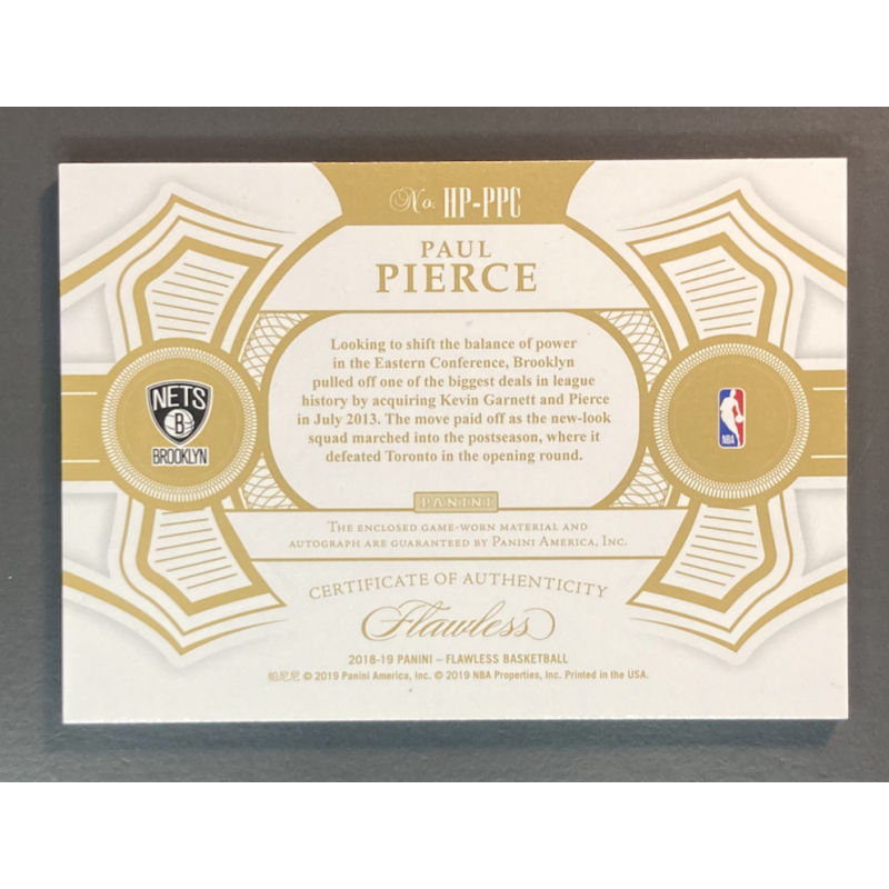 PAUL PIERCE 2018-19 Panini Flawless Horizontal Patch Autograph Green 1/5