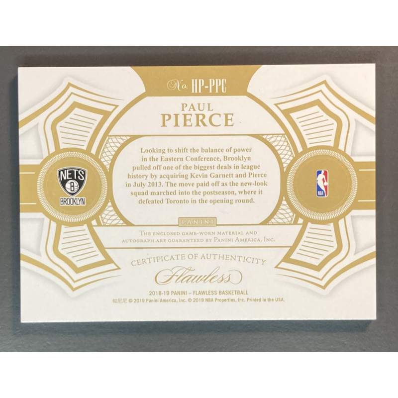 PAUL PIERCE 2018-19 Panini Flawless Horizontal Patch Autographs Ruby 13/15