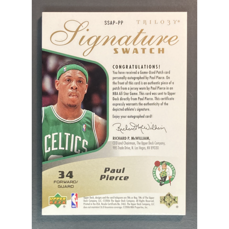 PAUL PIERCE 2005-06 UD Trilogy Signature Swatch Patch 2/10