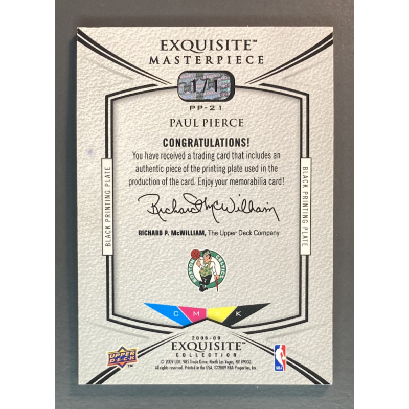 PAUL PIERCE 2008-09 Upper Deck Exquisite masterpiece Plate Black 1/1