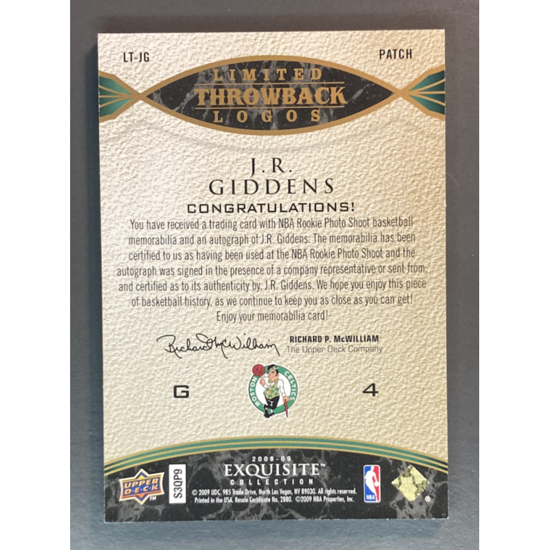 J.R GIDDENS 2008-09 Exquisite Collection Limited Throwback Logo Autograph 17/25