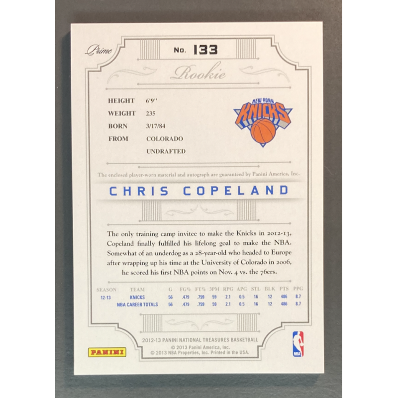 CHRIS COPELAND 2012-13 Panini National Treasures rookie logo patch Autograph 06/10