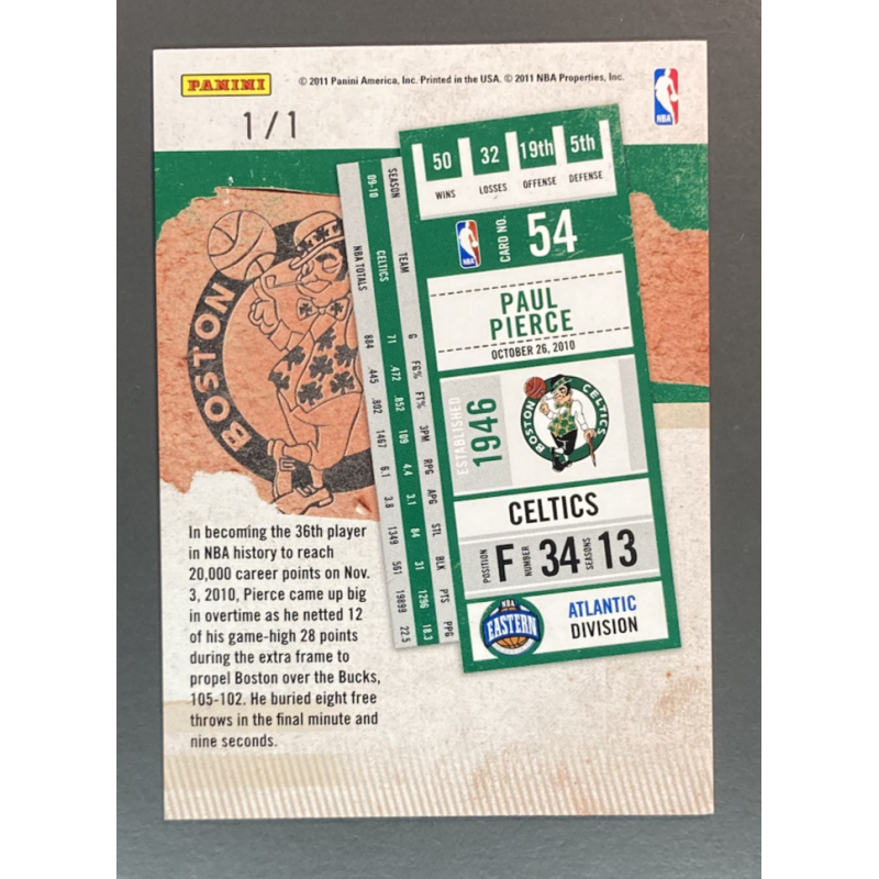 PAUL PIERCE 2010-11 Panini playoff Contenders championship ticket 1/1